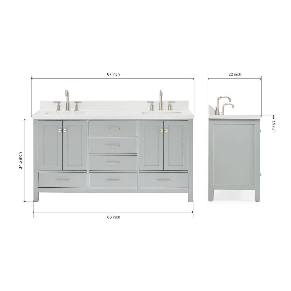 Cambridge 67" Grey Double Vanity with Quartz Top