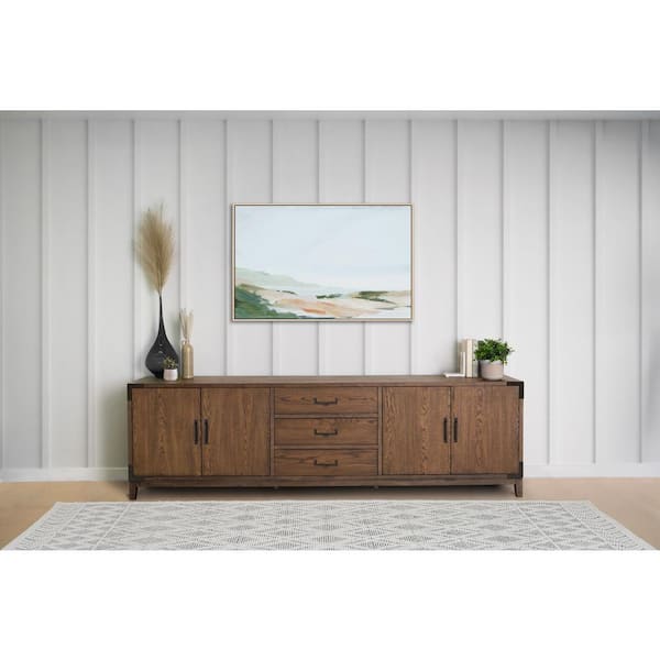 DEVON & CLAIRE Kash 96 in. Wide Blonde Oak Rectangle Wooden Top Media Console Table
