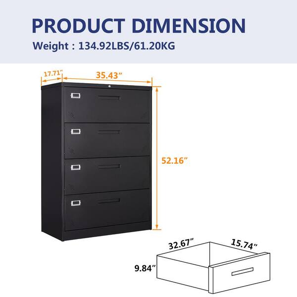 Black 4-Drawer Metal Lateral File Cabinets with Lock SXB20227B4 - The Home  Depot