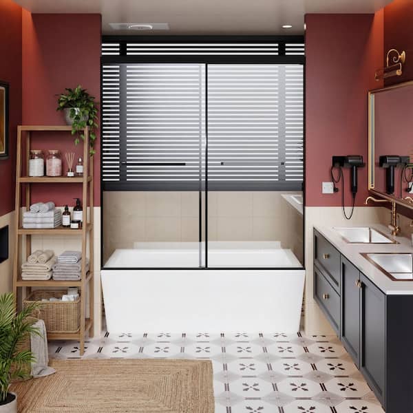 Prudent 60 in. W x 62 in. H Framed Sliding Shower Door in Matt Black with Stainless Steel Handle