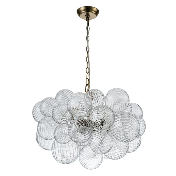 HUOKU Neuvy 3-Light 23.6 in. W Brass Chandelier with Swirled-Glass