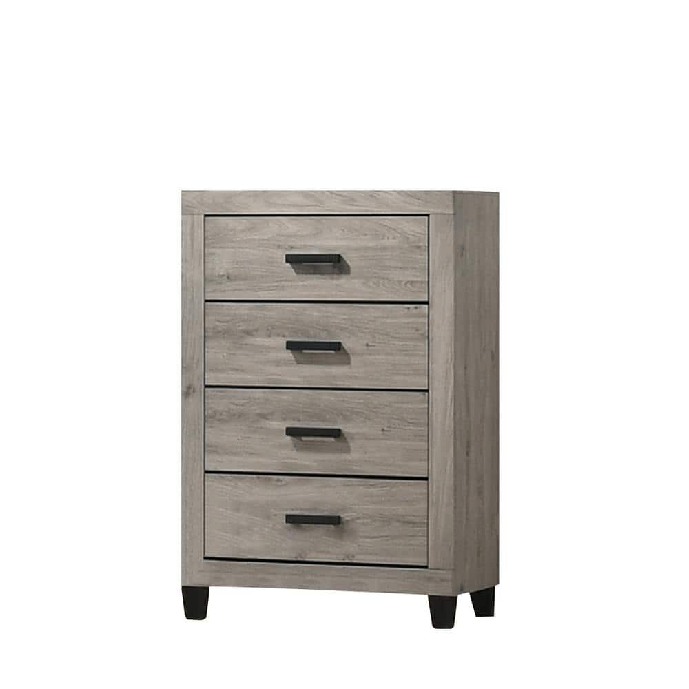 Light Gray Solid Wood Queen Panel Bedroom Set with Black Accents