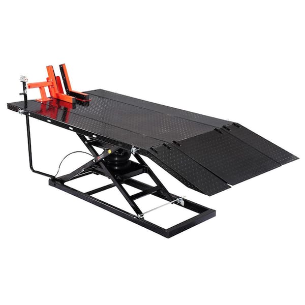 Motorcycle Lift Table, 1500lbs Capacity, Pneumatic Jack, Adjustable Height 8.6-31 in., Durable Repair Stand