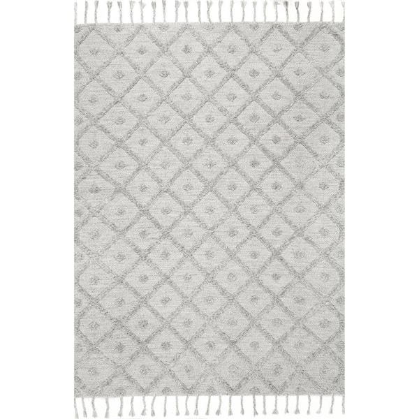 nuLOOM Hand Loomed Trellis Tassel Jinny Gray Doormat 3 ft. x 5 ft. Indoor Area Rug