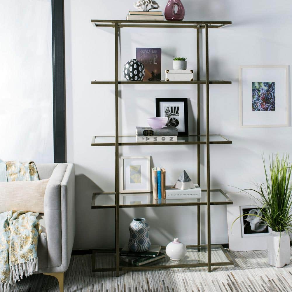 Francis Transitional 5-Tier Etagere in French Silver with Glass Shelves