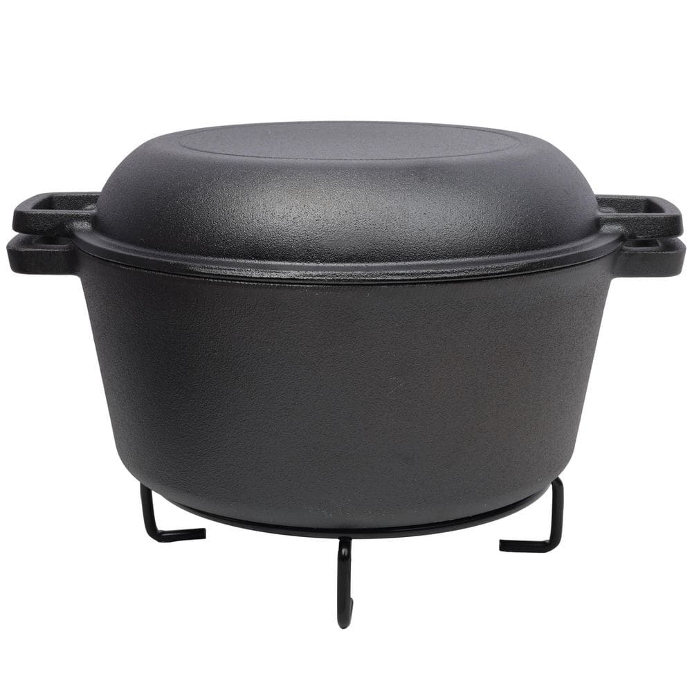 2-in-1 Pre-Seasoned Cast Iron Dutch Oven, 5 Qt, Dual Handles, Outdoor Camping Pot & Iron Rack for BBQ, Campfire, Baking price history on PriceWatchPro