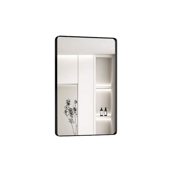 24 in. W x 36 in. H Rectangular Framed Wall Bathroom Vanity Mirror in Black