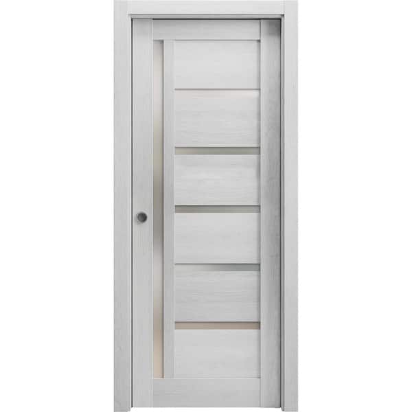 Sartodoors 32 in. x 80 in. 1-Panel Light Grey Oak Finished MDF Sliding Door with Hardware