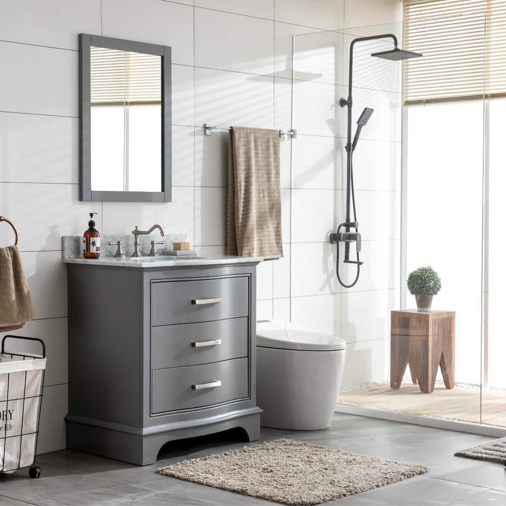 Monroe 30'' Gray Solid Wood Vanity with Marble Top