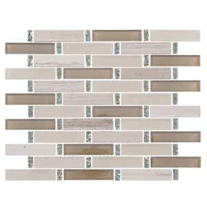 Saga Heroic Gray/Tan/Brown 13-1/4 in. x 11-3/4 in. Rectangle Smooth Glass/Stone Mosaic Tile (5.4 sq. ft./Case)