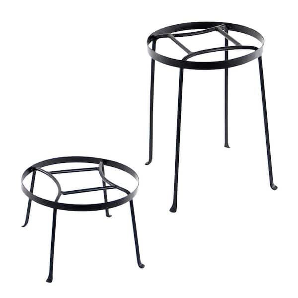 16 '' H Argyle Outdoor Plant Stands, Set of Two, Wrought Iron, Kits & Accessories, Graphite Powdercoat Finish