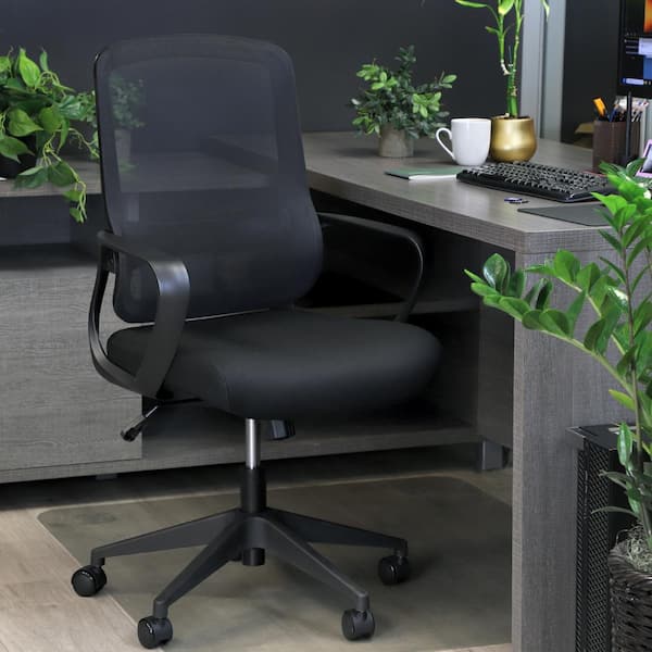 Elama Mid Back Mesh and Fabric Adjustable Height Office Chair in Black with Arms