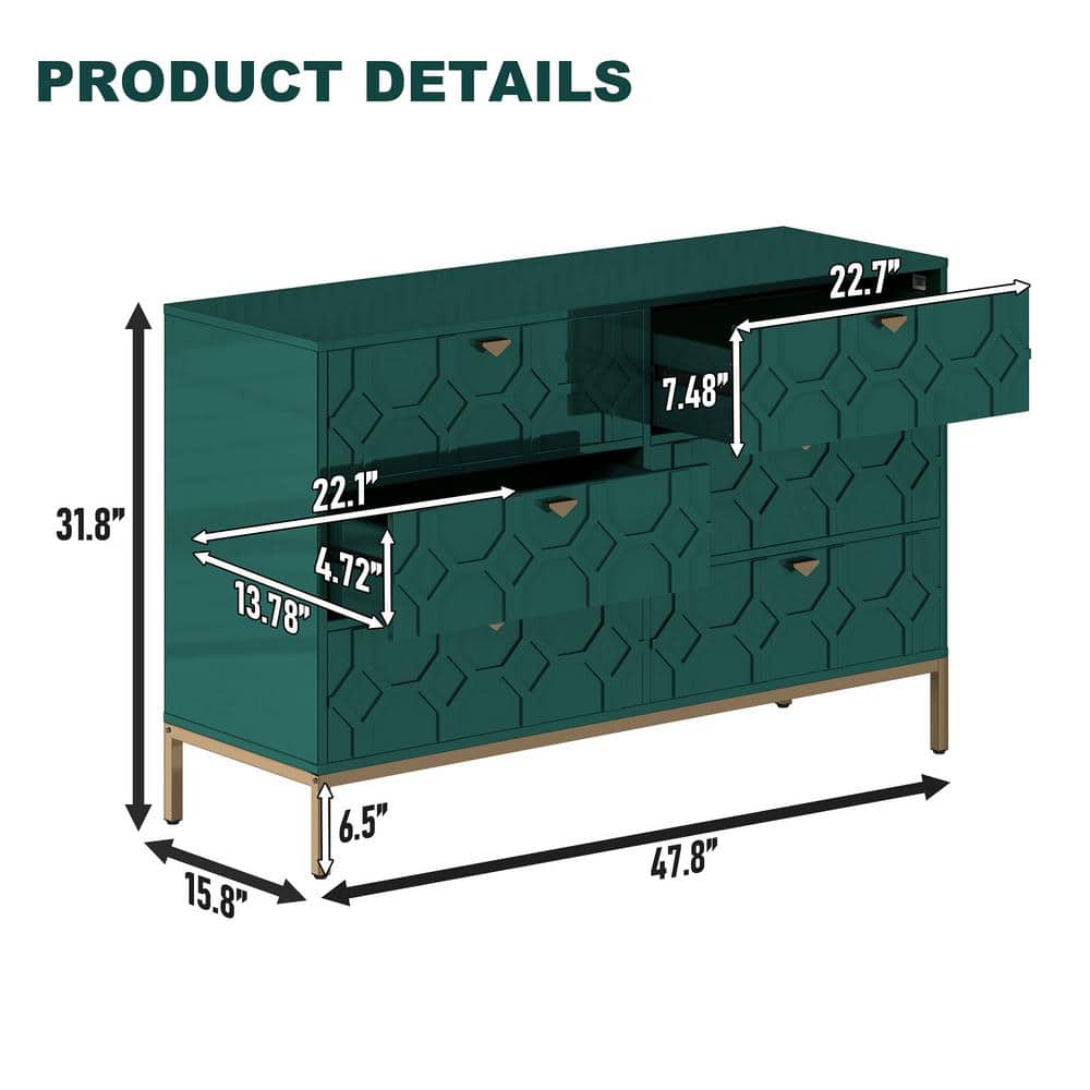Green Medium Wood 6-Drawer Freestanding Accent Cabinet