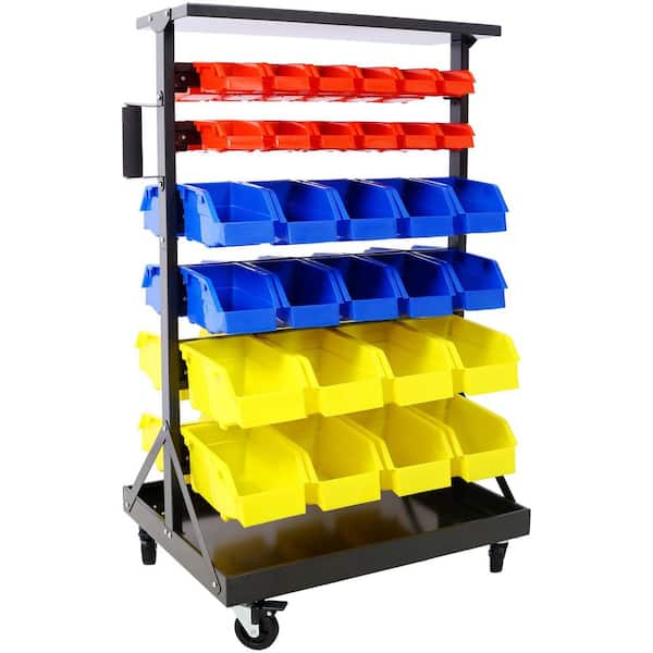 Ami 60-Parts Bin Shelving Storage Organizer with Locking Wheels 350 lbs. Capacity Industrial Use Carts