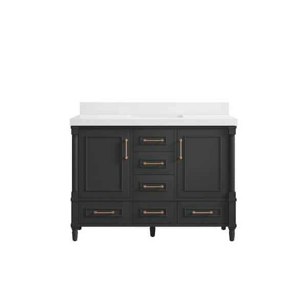 Willow Collections Hudson 48 in. Single Sink Freestanding Black Top Bath Vanity with White Quartz Top Unassembled
