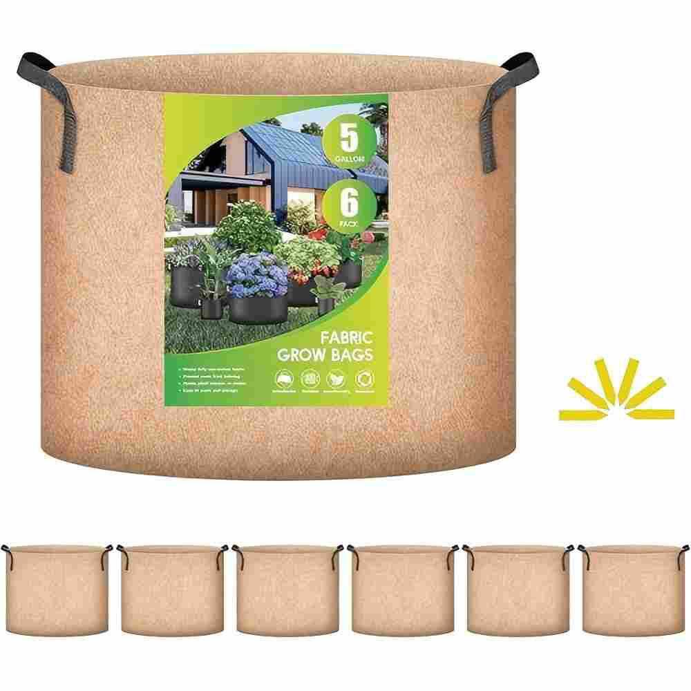 6-Pack 5 Gal. 300g Thick Nonwoven Fabric Plant Grow Bag with Nylon Handles in Tan price history on PriceWatchPro