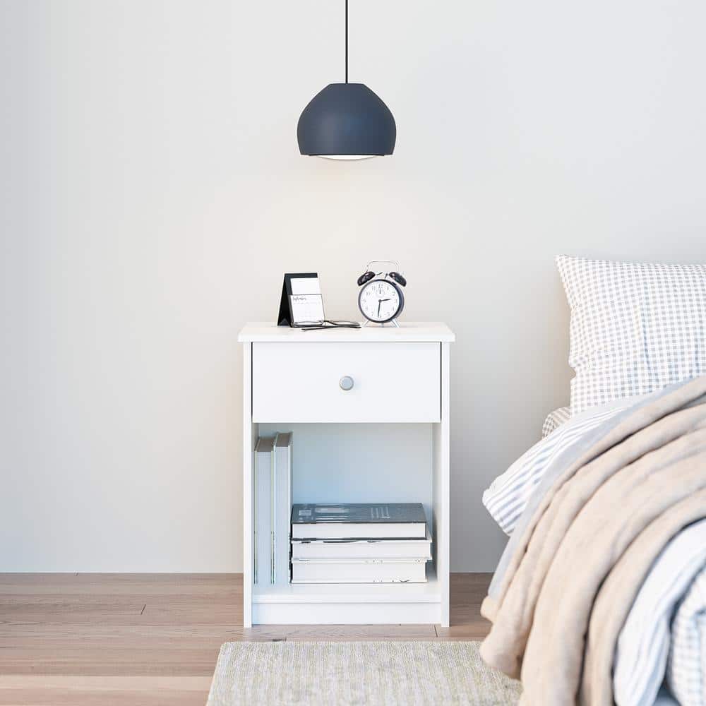 Ellery Nightstand with 1 Drawer, White Stipple, 17.72 in W