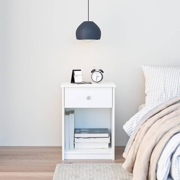 Ameriwood Home Ellery Nightstand with 1 Drawer, White Stipple, 17.72 in W