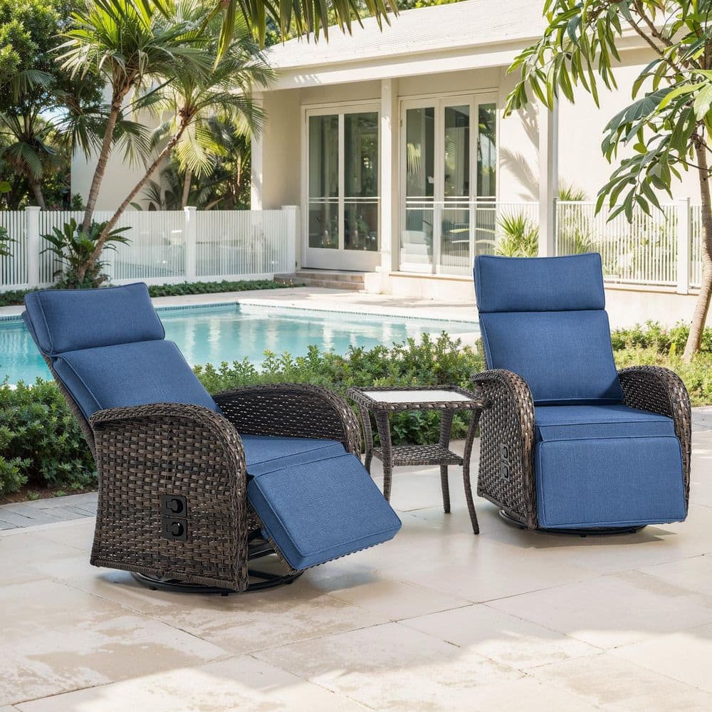 Comfort Collection 3-Piece Wicker Versatile Pneumatic Swivel Outdoor Rocking Chair with CushionGuard Blue Cushions price history on PriceWatchPro