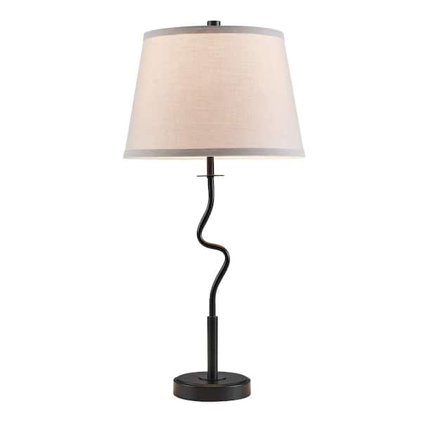 KAWOTI 26.75 in. Black Table Lamp with Rotary Switch and Grey Linen Shade