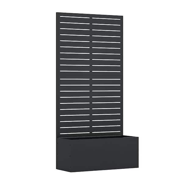 Black Metal Rectangles Outdoor Planters Raised Garden Bed with Hollow Pattern Screen-with Climbing Frame