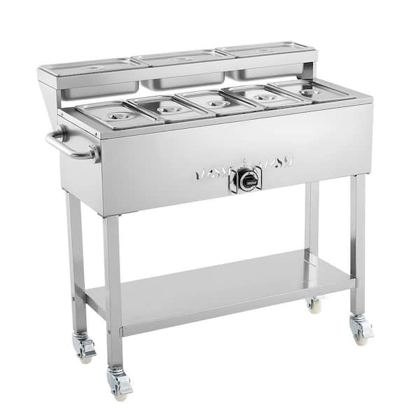 Commercial Propane Steam Table, 5 Food Pans & 3 Condiment Pans, LP Gas Outdoor Soup Warmer with Drain Valve and Wheels