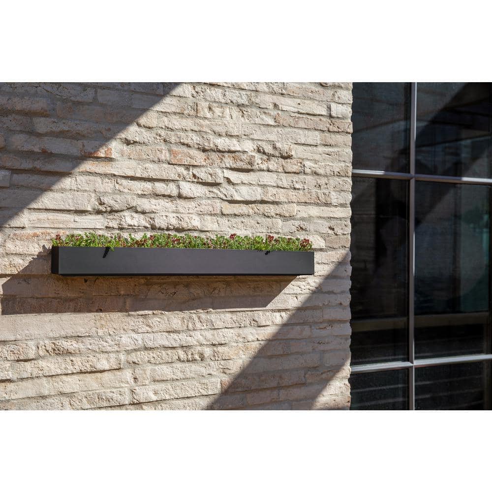 Modern Geo Black Plastic-Stone Composite Trough Hanging Planter 32"