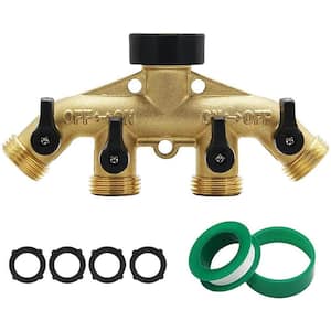 4-Way Brass Hose Diverter, 3/4" Brass Hose Faucet Manifold, Garden Hose Adapter Connector