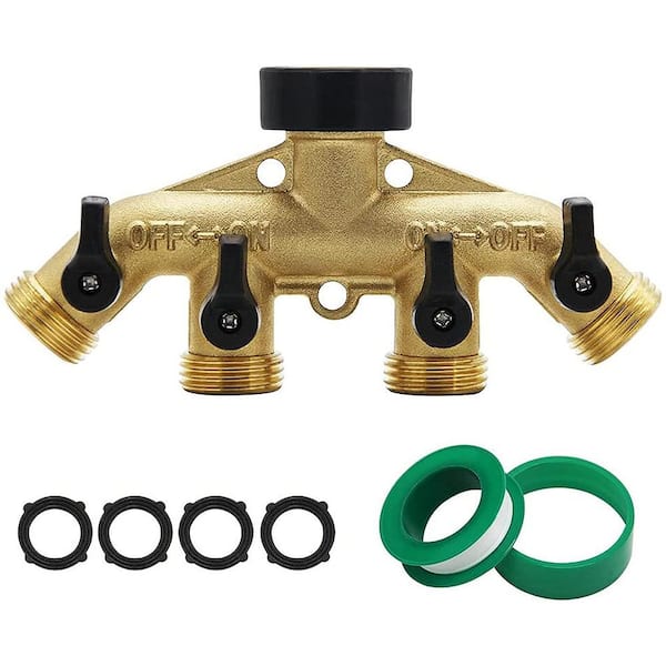 Unbranded 4-Way Brass Hose Diverter, 3/4" Brass Hose Faucet Manifold, Garden Hose Adapter Connector