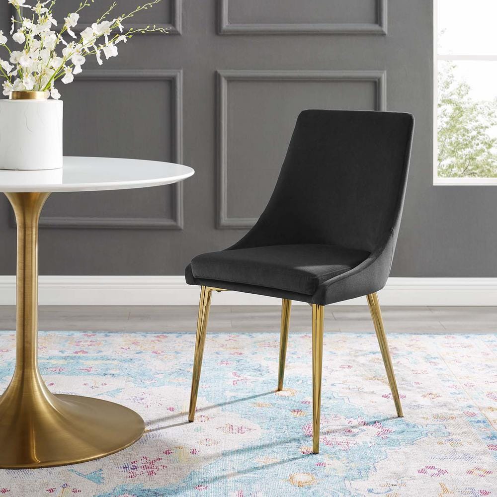 Elegant High-Back Black Velvet Swivel Side Chair with Gold Metal Legs