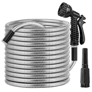 Fitting Size 3/4 in. Dia x 100 ft. Stainless Steel Heavy Duty Garden Hose with 2 Nozzles 12 Water Modes