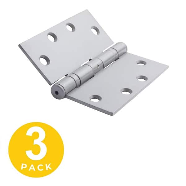 Global Door Controls 4.5 in. x 4.5 in. Prime Coat Full Mortise Squared Ball Bearing Hinge with Non-Removable Pin - Set of 3