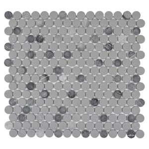 Rockart Gray Granite Penny Round 12 in. x 12 in. Natural Stone and Glass Matte Mosaic Tile (10.7639 sq. ft./Case)