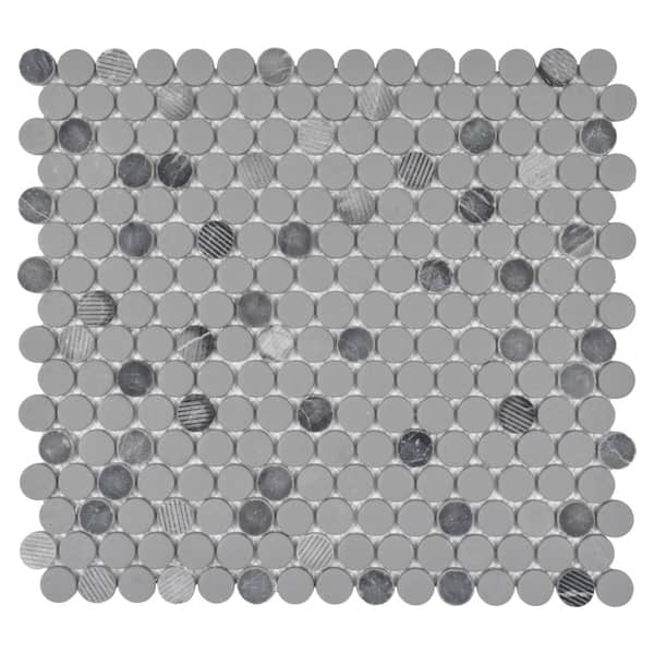 Roca Rockart Gray Granite Penny Round 12 in. x 12 in. Natural Stone and Glass Matte Mosaic Tile (10.7639 sq. ft./Case)