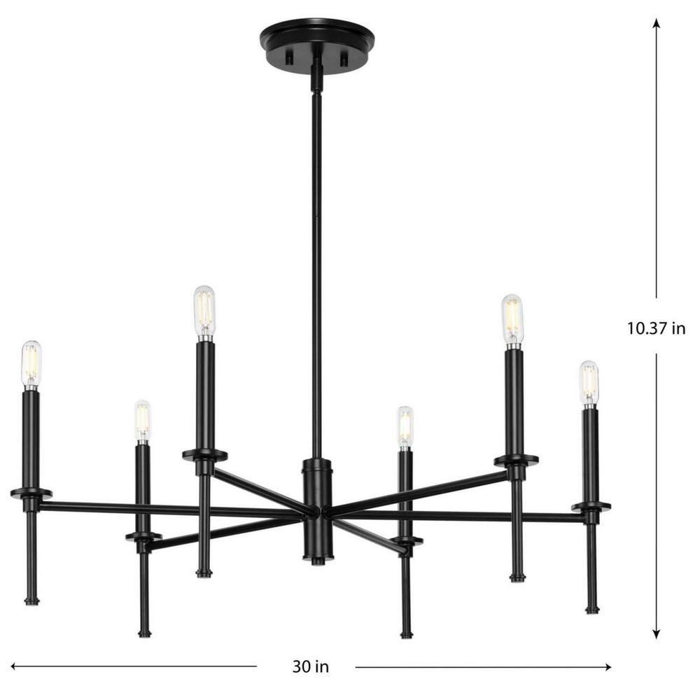 Elara Matte Black Steel 6-Light Chandelier with Clear Glass Shades