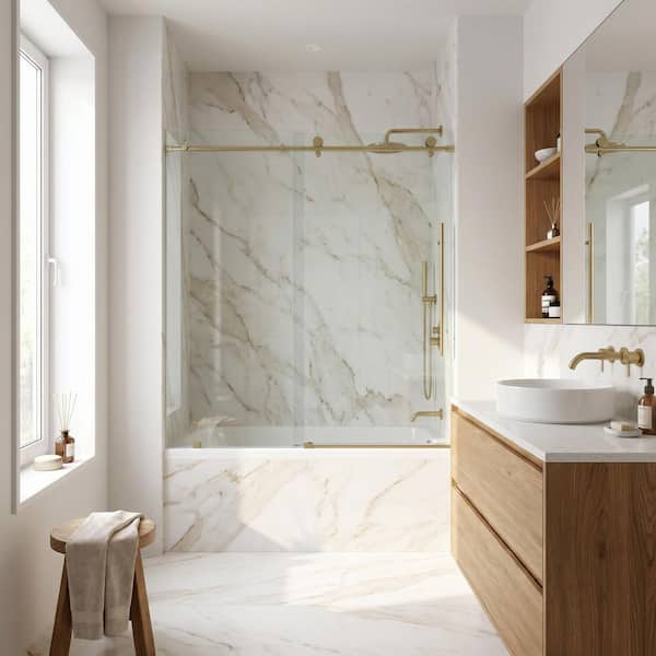 VIGO Elan E-Class 56 to 60 in. W x 66 in. H Sliding Frameless Tub