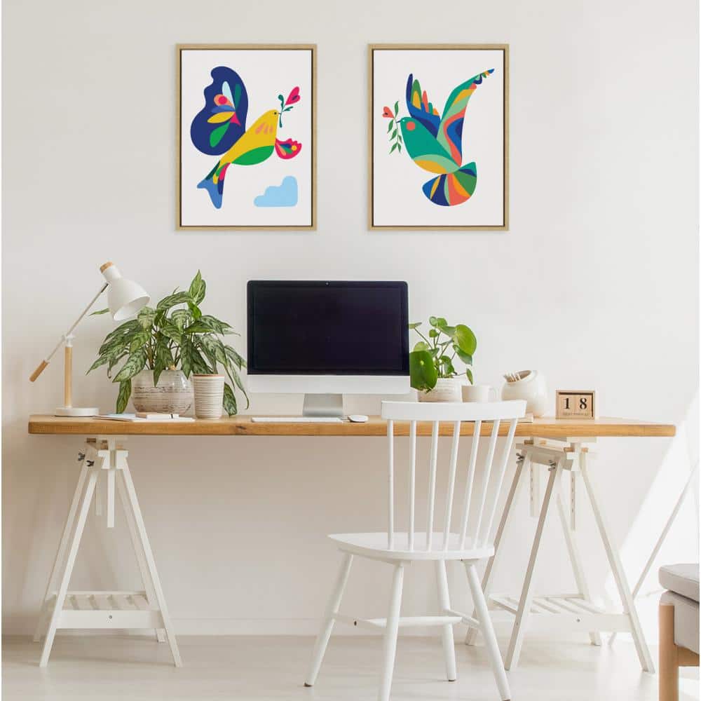 Natural Framed Colorful Geometric Bird Canvas Art, 18x24