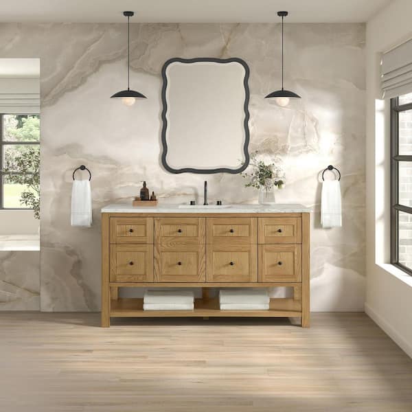 Breckenridge 60.0 in. Single Bath Vanity in Light Natural Oak with Wireless Charging Victorian Silver Quartz Top