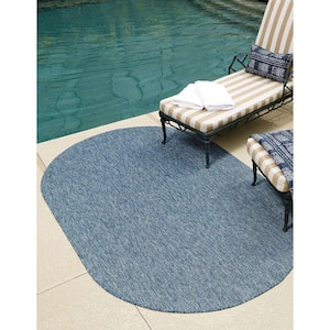 Outdoor Solid Solid Navy Blue 8 ft. x 10 ft. Oval Area Rug