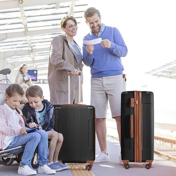 28 in. Black/Brown Hardshell Luggage Spinner Suitcase with TSA Lock Light-Weight (Single Luggage)