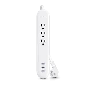 4 ft. 3-Outlet Surge Protector with 3 USB-C Ports and Cord, White