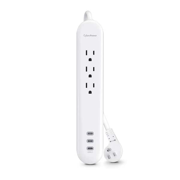 CyberPower 4 ft. 3-Outlet Surge Protector with 3 USB-C Ports and Cord, White