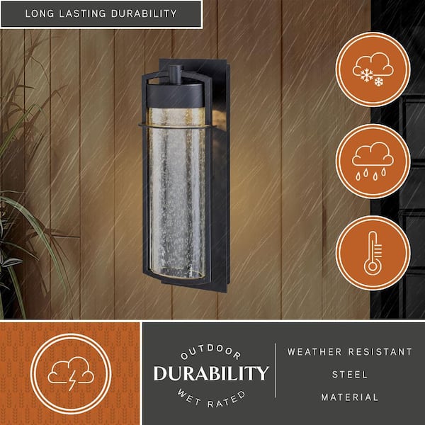 Logan 1-Light LED Bronze Cylinder Outdoor Wall Lantern Clear Glass