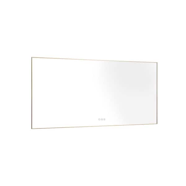 ANGELES HOME 84 in. W x 36 in. H Large Rectangular Aluminium Framed Dimmable Wall LED Bathroom Vanity Mirror with Back Light in Gold