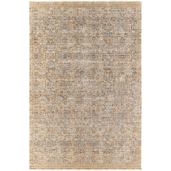 Livabliss Margaret 5 ft. 3 in. x 7 ft. 10 in. Faded Taupe Damask Washable Indoor/Outdoor Area Rug
