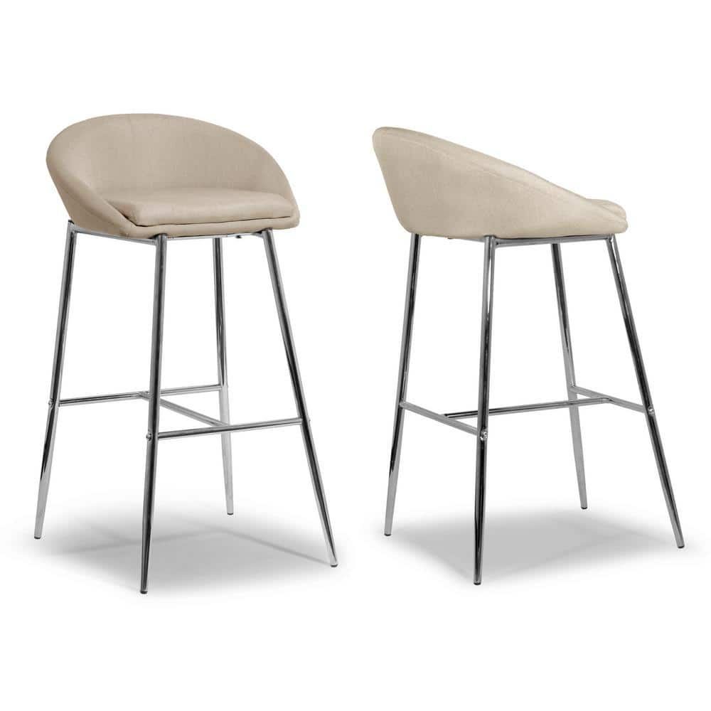 Glamour Home Set Of 2 Agatha Modern Cream Fabric 29 5 In Bar Stool   Cream Chrome Glamour Home Bar Stools Ghstl 1151 64 1000 