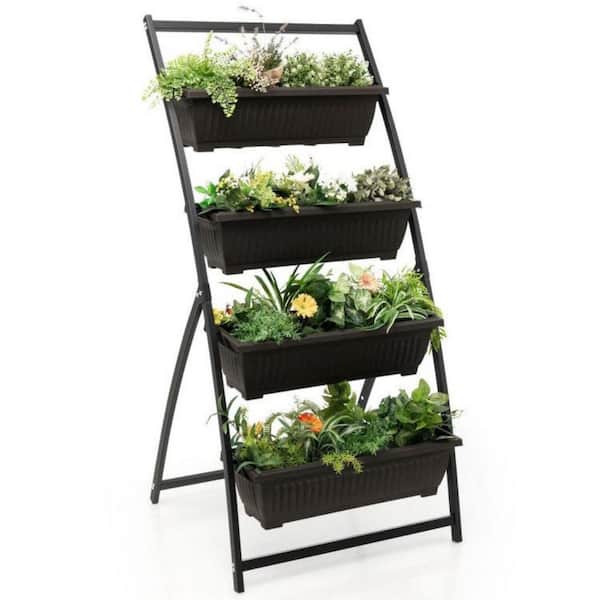 Cisvio 30 "x 28" x 63 ". 4 level vertical elevated flower beds with 4 containers and drainage holes.  black. Metal