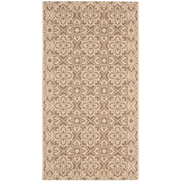 SAFAVIEH Courtyard Brown/Cream Doormat 3 ft. x 5 ft. Border Indoor/Outdoor Patio Area Rug