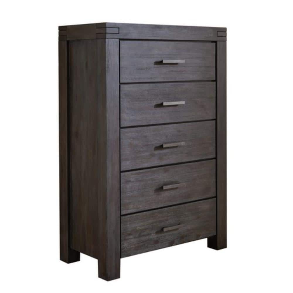 Benjara 19 in. Dark Gray 5Drawer Wooden Chest of Drawers BM206654