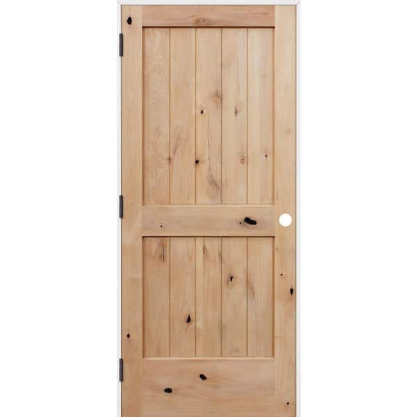 Pacific Entries 18 in. x 80 in. Rustic Unfinished 2-Panel V-Groove Solid Core Wood Single Prehung Interior Door with Prime Jamb